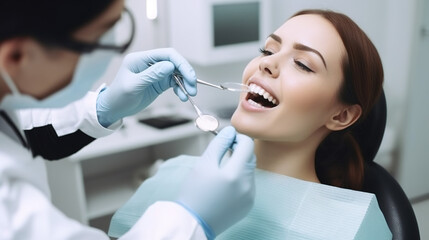 歯科検診を受ける女性の画像
